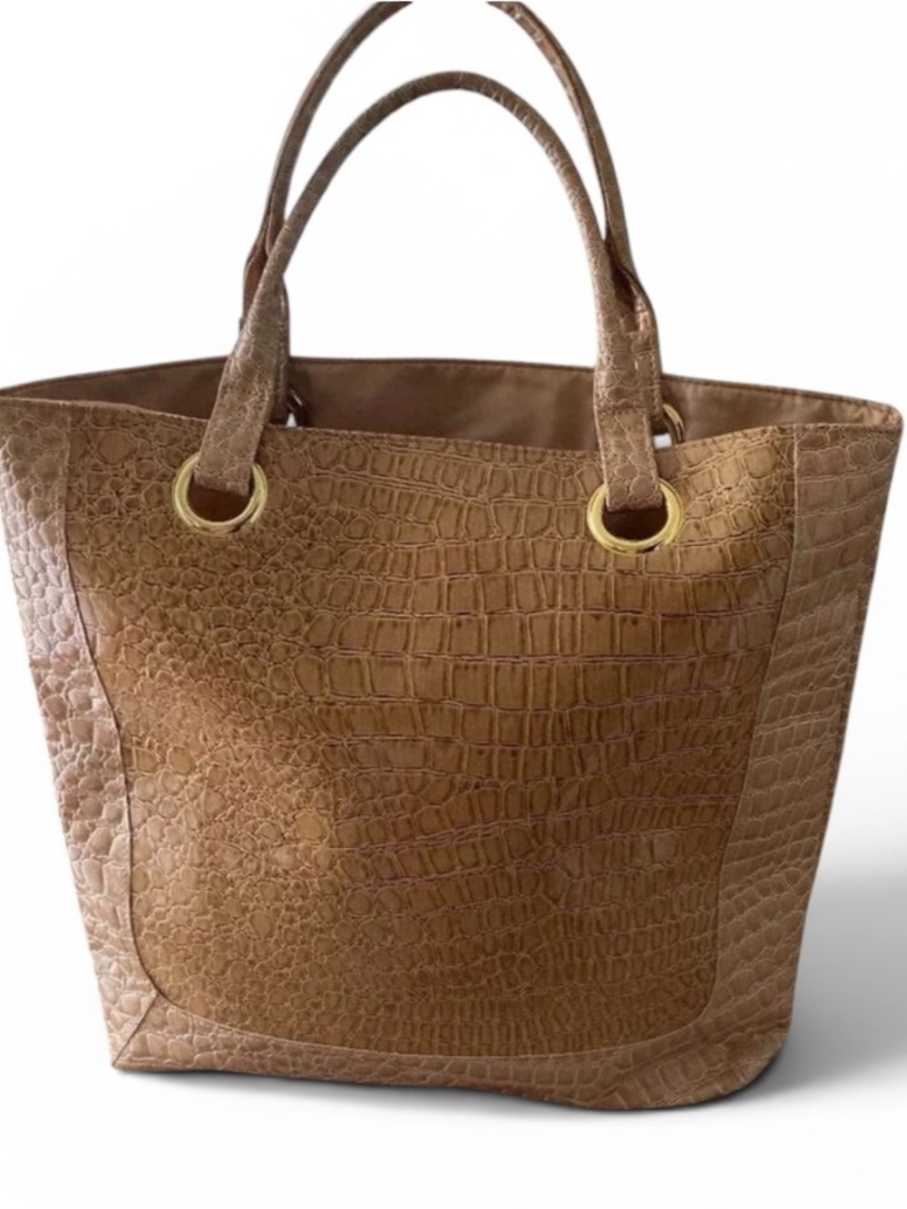 NEW! Brown Croc-Embossed Tote Bag Classic Everyday Handbag Faux Patent Leather